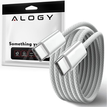 USB-C-Typ-C-Kabel, stark, schnell, 60 W, PD, 1 m, für iPhone 15, Alogy, Nylonkabel, Weiß