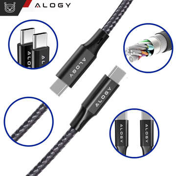 USB-C Typ C Kabel stark schnell 60 W PD 1 m für iPhone 15/Pro/Max Nylonkabel Alogy Schwarz