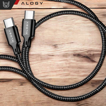 USB-C Typ C Kabel stark schnell 60 W PD 1 m für iPhone 15/Pro/Max Nylonkabel Alogy Schwarz