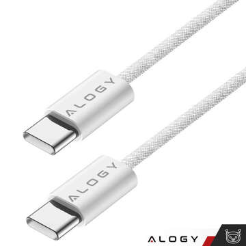 USB-C-Typ-C-Kabel, stark, schnell, PD, 2 m, für iPhone 15, Alogy-Nylonkabel, Weiß