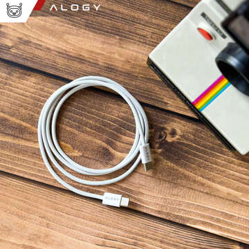 USB-C-Typ-C-Kabel, stark, schnell, PD, 2 m, für iPhone 15, Alogy-Nylonkabel, Weiß