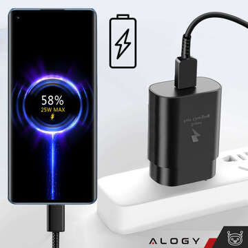 USB-C Typ C PD Premium Wandladegerät schnelles 25W 3A Typ-C Kabel 1M Alogy schwarz