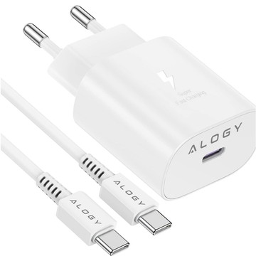 USB-C-Typ-C-PD-Premium-Wandladegerät, schnelles 45-W-3A-Typ-C-Kabel, 1 m, Alogy White