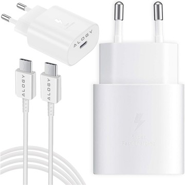 USB-C-Typ-C-PD-Premium-Wandladegerät, schnelles 45-W-3A-Typ-C-Kabel, 1 m, Alogy White