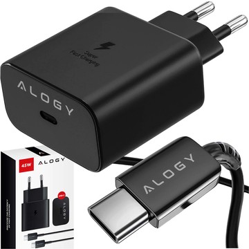 USB-C Typ C PD Premium Wandladegerät schnelles 45W 3A Typ-C Kabel 1M Alogy schwarz