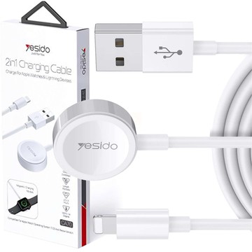 USB-Ladekabel 2in1 magnetisches Induktionsladegerät für Apple Watch Kabel für iPhone Lightning Yesido CA70 2,4A 1,2m Weiß