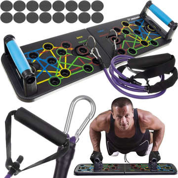 Übungsset Plank 2x Seilgriffe für Liegestütze mit Seilen Push Up Board Fitness 25in1 Schwarz