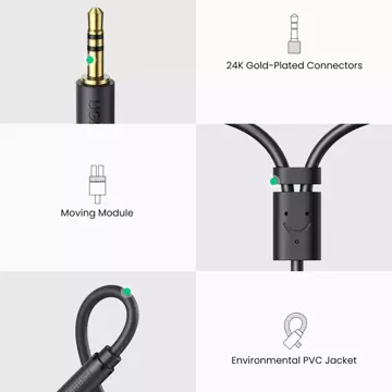 Ugreen Audioadapter Klinke 3,5 mm Stecker auf 2 x RCA Buchse Kabel 0,25 m grau (AV109)