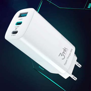 Wandladegerät 3mk Hyper Charger 65W 2x USB-C Typ C USB QC PD 65W Weiß