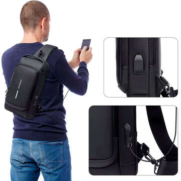 Wasserdichter Einzelschulter-Rucksack, Tasche, USB-Code-Abdeckung, 32 x 21 x 9 cm, Einzelschulter, Herren, Damen, Schwarz