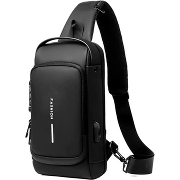 Wasserdichter Einzelschulter-Rucksack, Tasche, USB-Code-Abdeckung, 32 x 21 x 9 cm, Einzelschulter, Herren, Damen, Schwarz