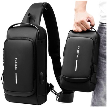 Wasserdichter Einzelschulter-Rucksack, Tasche, USB-Code-Abdeckung, 32 x 21 x 9 cm, Einzelschulter, Herren, Damen, Schwarz