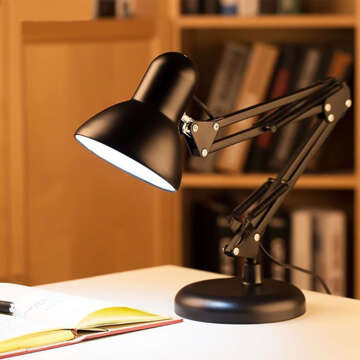 Zeichnung Schreibtischlampe Nachtlampe E27 LED Lampenschirm für Schreibtisch verstellbar Schwarz