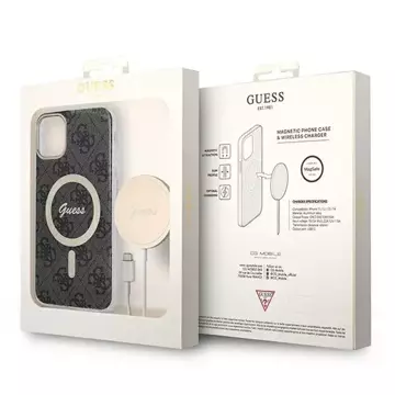 Zestaw Guess GUBPN61H4EACSK Case Charger iPhone 11 6,1" Czarny/Black Hard Case 4G Print MagSafe