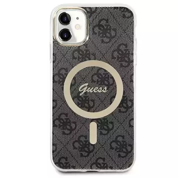 Zestaw Guess GUBPN61H4EACSK Case Charger iPhone 11 6,1" Czarny/Black Hard Case 4G Print MagSafe