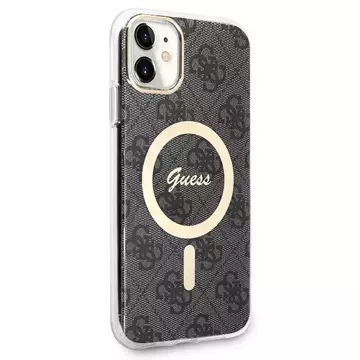 Zestaw Guess GUBPN61H4EACSK Case Charger iPhone 11 6,1" Czarny/Black Hard Case 4G Print MagSafe