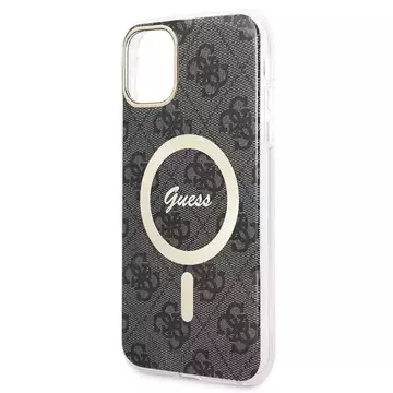 Zestaw Guess GUBPN61H4EACSK Case Charger iPhone 11 6,1" Czarny/Black Hard Case 4G Print MagSafe