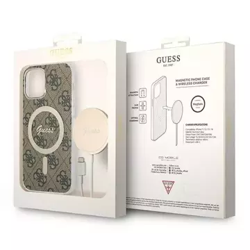 Zestaw Guess GUBPP12MH4EACSW Hülle Ladegerät iPhone 12/12 Pro braun/braun Hartschale 4G MagSafe Print