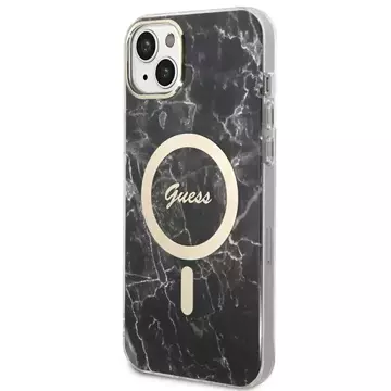 Zestaw Guess GUBPP14SHMEACSK Case Charger iPhone 14 6,1" Czarny/Black Hard Case Marble MagSafe