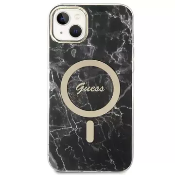 Zestaw Guess GUBPP14SHMEACSK Case Charger iPhone 14 6,1" Czarny/Black Hard Case Marble MagSafe