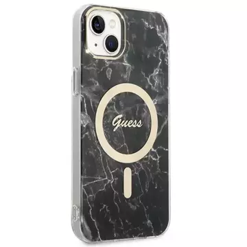 Zestaw Guess GUBPP14SHMEACSK Case Charger iPhone 14 6,1" Czarny/Black Hard Case Marble MagSafe