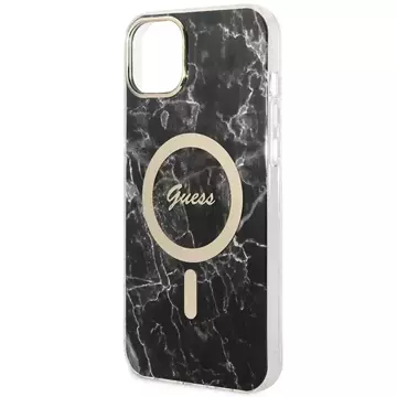 Zestaw Guess GUBPP14SHMEACSK Case Charger iPhone 14 6,1" Czarny/Black Hard Case Marble MagSafe