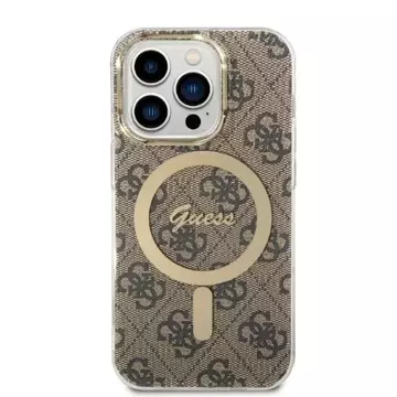 Zestaw Guess GUBPP14XH4EACSW Hülle Ladegerät iPhone 14 Pro Max 6,7" brązowy/braun Hartschale 4G Print MagSafe