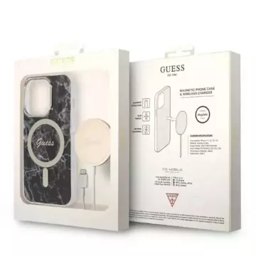 Zestaw Guess GUBPP14XHMEACSK Hülle Ladegerät iPhone 14 Pro Max 6,7" czarny/schwarz Hartschale MagSafe Marble