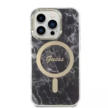 Zestaw Guess GUBPP14XHMEACSK Hülle Ladegerät iPhone 14 Pro Max 6,7" czarny/schwarz Hartschale MagSafe Marble