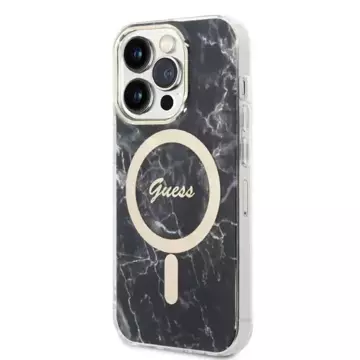 Zestaw Guess GUBPP14XHMEACSK Hülle Ladegerät iPhone 14 Pro Max 6,7" czarny/schwarz Hartschale MagSafe Marble