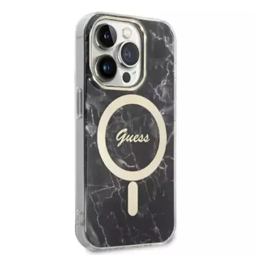 Zestaw Guess GUBPP14XHMEACSK Hülle Ladegerät iPhone 14 Pro Max 6,7" czarny/schwarz Hartschale MagSafe Marble