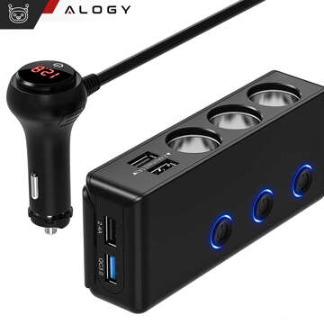 Zigarettenanzünder-Splitter x3 Auto 4x USB QC 12-24V Ladegerät Adapter Schalter 120W Alogy Schwarz