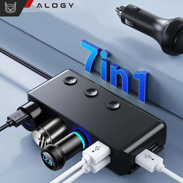 Zigarettenanzünder-Splitter x3 Auto 4x USB QC 12-24V Ladegerät Adapter Schalter 120W Alogy Schwarz