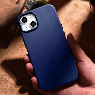 iCarer Case Leder Echtleder Handyhülle für iPhone 14 Plus Blau (MagSafe kompatibel)