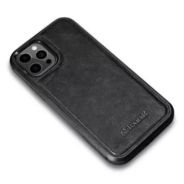 iCarer Leather Oil Wax Hülle mit echtem Leder bezogen für iPhone 12 Pro Max schwarz (ALI1206-BK)