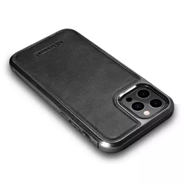 iCarer Leather Oil Wax Hülle mit echtem Leder bezogen für iPhone 12 Pro Max schwarz (ALI1206-BK)