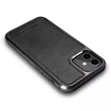 iCarer Leather Oil Wax Hülle mit echtem Leder bezogen für iPhone 12 mini schwarz (ALI1204-BK)