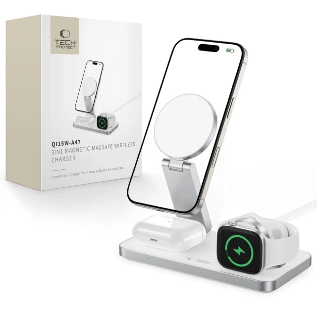 Ładowarka Indukcyjna 3w1 Tech-Protect QI15W-A47 MagSafe Biała