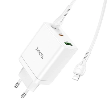 HOCO Wandladegerät 2 x Typ C USB A Kabel Typ C zu Lightning PD QC3.0 3A 35W Weiß