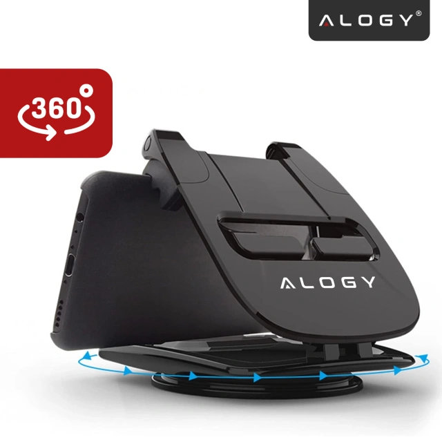 Uchwyt samochodowy na telefon GPS do 6.5" – montaż na kokpit i deskę rozdzielczą, obrót 360°, stabilny i regulowany – Alogy DriveMount™ Czarny