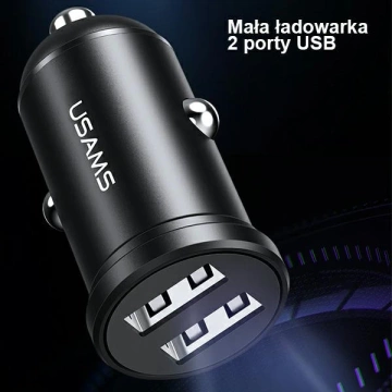 USAMS Ładowarka samochodowa 2xUSB 2,4A Mini czarny/black CC114TC01 (US-CC114)