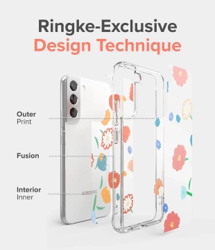 Ringke Fusion Design Armor Case Cover mit Gelrahmen für Samsung Galaxy S22 (S22 Plus) transparent (Floral) (F593R31)