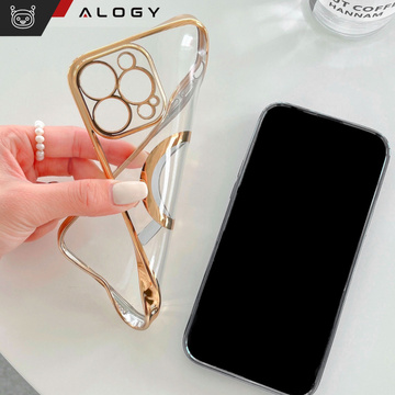 MagSafe Hülle für iPhone 13 Pro Alogy Glamour Luxus Ringgehäuse Gold-transparent