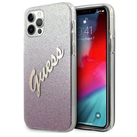 Guess GUHCP12LPCUGLSPI iPhone 12 Pro Max 6,7" różowy/pink Hardcase Glitter Gradient Script