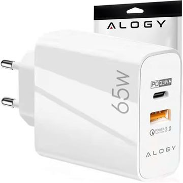 Schnelles USB-A QC 3.0 Quick Charge USB-C PD 33W 65W Wandladegerät Alogy White