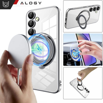 Hülle für Samsung Galaxy S24 Plus Magnetische Hülle Ring Mag Safe Klarer Halter Magnet Alogy Schwarz Klares Glas