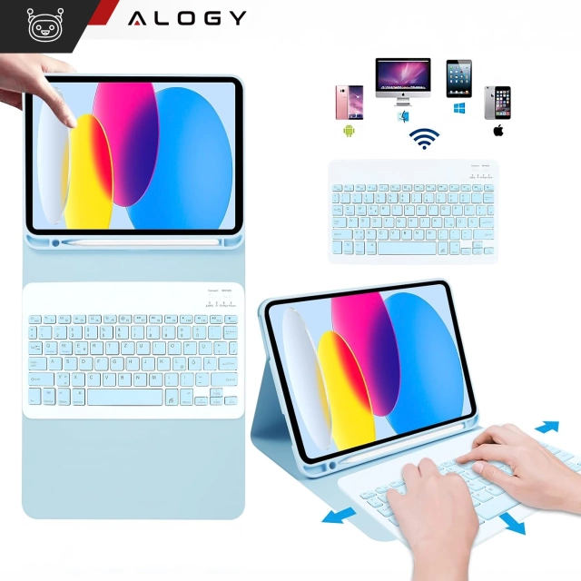 Etui ochronne z klawiaturą Alogy Keyboard case z miejscem na rysik klawiatura bezprzewodowa do Apple iPad 11 2025 / iPad 10.9 2022 niebieskie