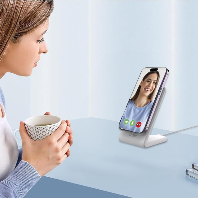 Ładowarka indukcyjna Qi Mag Safe 15W do iPhone bezprzewodowa stacja biurkowa biała