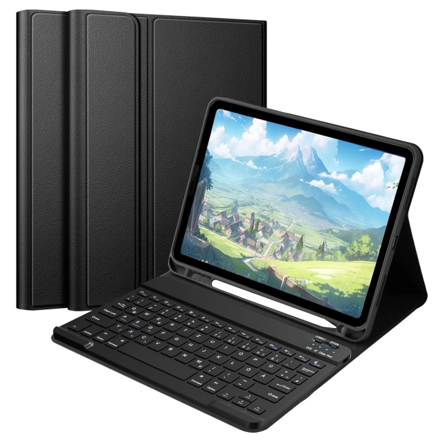 Etui ochronne z klawiaturą do Apple iPad Pro 11" M4 2024 Alogy Keyboard case z miejscem na rysik klawiatura Bluetooth czarne + szkło