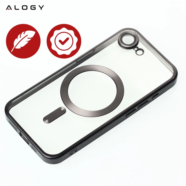 Etui do Apple iPhone 16e Alogy LuxeShield™️ Glamour Luxury Ring obudowa do MagSafe z osłoną aparatów Czarne